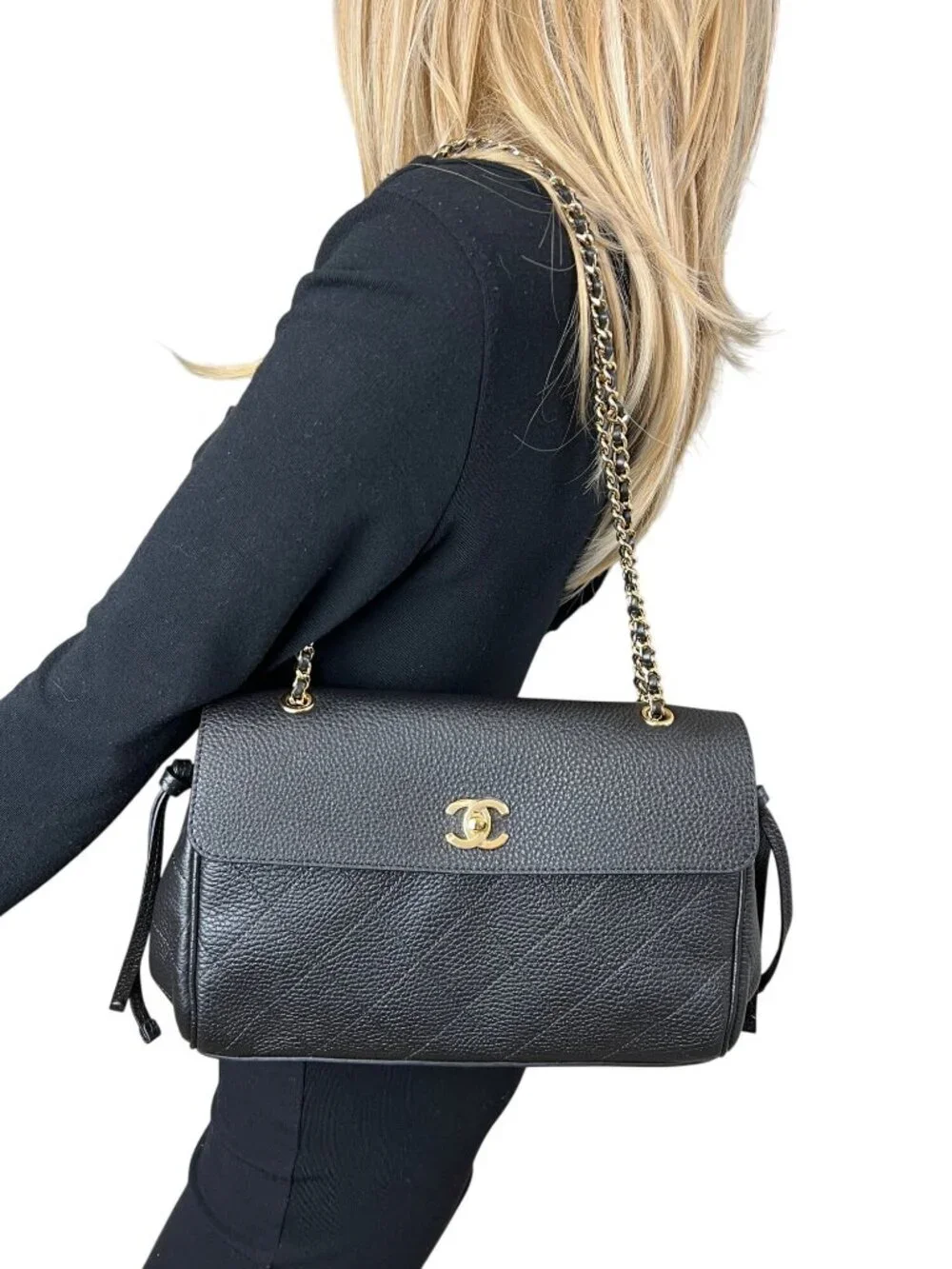 Chanel Urban Essentials Large Flap Bag Black Leather Shoulder Bag RARE